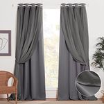 NICETOWN 84 inches Long Grommet Top Mix and Match Curtain Set, Crushed Sheer & Thermal Insulated Blackout Drapes with Tiebacks for Living Room, 52 Wide, Grey, 2 Layers Per Panel, Sold as 2 Panels