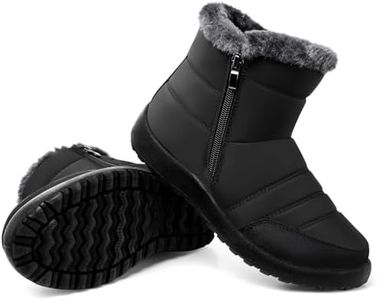 SHIBEVER Women Winter Snow Boots: Black Waterproof Walking Booties Non Slip Fur Lined Warm Outdoor Ankle Short Boot, 2722black, 7