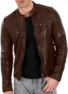 DECIMAL Men's Black & BROWN Genuine Lambskin Leather Biker Jacket VINTAGE REAL MOTORCYCLE JACKETS FOR MEN (XL, BROWN)