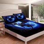 Galaxy Dragon Bed Sheet Set Kids Chic Outer Space Starry Sky Bedding Set Jungle Animals Dragon Fitted Sheet for Boys Children Teens Bedroom Decor Blue Black Bed Cover Full Size with 2 Pillow Case