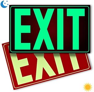 Glow In The Dark Photoluminescent Exit Sign Red - Adhesive Backing – UV Inks On Tear-resistant PVC - Non Electrical - Scratch Resistant -12 x 7 Inches For 50 Feet Visibility (2 Pack)