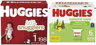 HUGGIES Diapers Size 1 - Little Snugglers Disposable Baby Diapers, 198ct, One Month Supply & Baby Wipes, Huggies Natural Care Sensitive, UNSCENTED, Hypoallergenic, 6 Refill Packs, 1008 Count