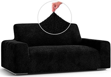 PAULATO BY GA.I.CO. Loveseat Slipcover - Oversized Chair Cover - Stretch Couch Cover - Cushion Love Seat Sofa Cover - Soft Fabric Slip Cover - 1-Piece Form Fit Protector - Velvet Collection - Black