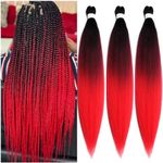 BALINGHAIR Braiding Hair Pre-Stretched Kanekalon High Temperature Synthetic Fiber Braid Hair 28 Inches (Ombre Black to Red, 28 Inch (Pack of 3))