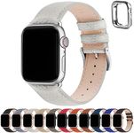 Fullmosa Bands Compatible for Apple Watch Band 41mm 40mm 38mm with Case Real Leather Replacement Strap for iWatch SE Series 9 8 7 6 5 4 3 2 1 Men and Women, 41mm 40mm 38mm Ivory White + Silver Buckle