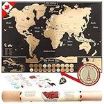 World Map Scratch Off Poster - Travel Map of the World with Scratchable Backpacking Bucket List, US States and Canadian Provinces. Travellers Maps for Office or Cottage Decor