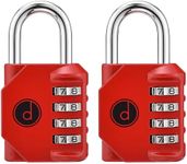 4 Digit Combination Locks 2 Pack - Weatherproof Padlock with Code - Combination Lock for Locker, Gym, Outdoor Gate, Storage Shed, Fence Gate & Bike Lock - Keyless, Easy to Set, Reset - New Red