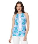 Lilly Pulitzer Women's Bowen Halter Top, Las Olas Aqua Strong Current Sea Engineered Knit Top, XS