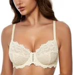 Wingslove Women's Sexy Lace Bra Non Padded Underwire Unlined Bra Full Coverage Plus Size Lace Bralette (Nude, 38B)