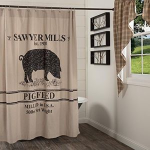 VHC Brands Sawyer Mill Pig Shower Curtain, Black, 72x72