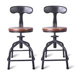 FUBIRUO Industrial Bar Stool Farmhouse Kitchen Stool Adjustable Swivel Wood Metal Bar Stool with Back Kitchen Dining Breakfast Chair Vintage Full Welded 19.7-25.6 inch Set of 2