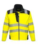 Portwest T402 Men's PW3 Hi Vis Safety Jacket - Windproof Water Resistant High Visibility Reflective Softshell Jacket Yellow/Black, Large