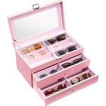 ProCase 3-layer Sunglasses Storage Organizer, 18 Slots Leather Sunglass Box Multiple Pairs Eyeglass Cases Eye Glass Eyewear Display Holder for Men Women -Pink