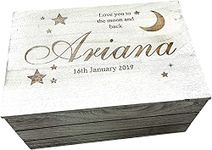 Personalised Keepsake Box Baby Girl Wooden Baby Boy Memory Box Large Love You to The Moon and Back Baby Gifts 25 x 35cm Boy or Girl Pesonalised Keepsake Box
