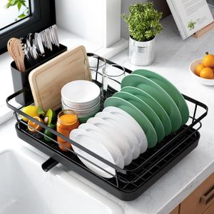 Kitsure Large Dish Drainer Rack – Black, Countertop Drying Organizer