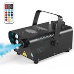 Sunolga Halloween Fog Machine, 6 Stage LED Lights with 12 Colors, 500W Wireless Remote Control Portable Smoke Machine, with Fuse Protection, for Holidays Parties Weddings Stage Club Bar - Black