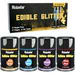 Roizefar Edible Glitter for Drinks - 4 Colours x 4g, Flavorless Cake Glitter, Vegan Edible Cake Decorations, Food Colouring Powder for Cupcakes, Chocolates, Muffins, Cocktail, Cream