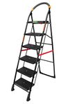 FLIPZON Premium Heavy Foldable Cameo Plastic 6 Steps Ladder with Wide Steps & Anti-Skid Shoes (Make in India) - Black