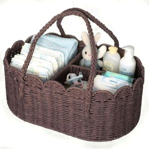 wwmayfeel Diaper Caddy Organizer, Paper Rope Storage Baskets Nursery Bin with Removable Divider, Portable Car Organizer for Diapers, Baby Shower Gifts, Newborn Essentials Must Haves (Dark Brown)