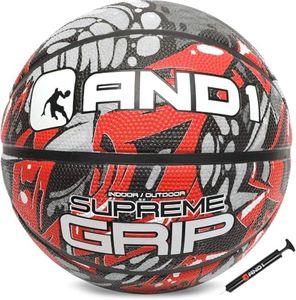 AND1 Supreme Grip Basketball: Official Regulation Size 7 (29.5 inches) Rubber- Deep Channel Construction Streetball, Made for Indoor Outdoor Basketball Games