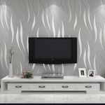 HANMERO Modern Minimalist Abstract Curves Glitter Non-Woven 3D Wallpaper Roll Mural Papel De Parede Flocking Striped Wallcoverings for Bedroom Living Room TV Backdrop(Silver)