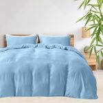 LINENOVA 100% Bamboo Quilt Cover Set Queen Size - Cooling Breathable for Hot Sleepers- Silky Smooth 3pcs Doona Cover Set with Corner Ties & Button Closure - (Delicate Blue, Queen)