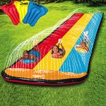 JAMBO 20' Extra Long Triple Lane Slip Splash and Slide Updated - with 3 Body Boards, Water Slide with Advanced Sprinklers System | Backyard Waterslide Outdoor Water Toys Slides for Kids…