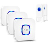 Coolqiya Wireless Doorbell Chimes with 2 Remote Waterproof Door Bell Buttons and 3 Plugin Receivers, Operating up to 1000 Feet Range, No Battery Required for Receiver, White