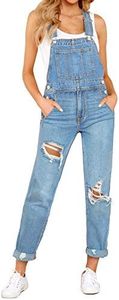 luvamia Women's Casual Distressed Adjustable Denim Bib Overalls Jeans Pants Jumpsuits Lakeside Blue Size Medium