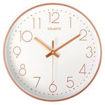 VOLANTIS Plastic 12 Inch Modern Stylish Non Ticking Silent Analog Wall Clock For Home, Living Room, Bedroom, Office, And Kitchen (White & Rose Gold)