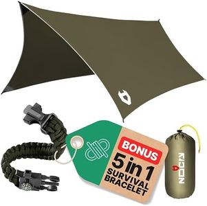 Rain Fly by NoCry 12x10 Lightweight Survival Camping Tarp; 100% Waterproof; Makes a Great Backpacking Tarp or Hammock Shelter; Comes in Multiple Colors, Survival Bracelet Included; OD-Green