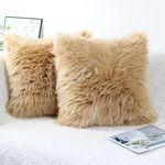 OYIMUA Beige 20 x 20 Inches Cushion Covers Pack of 2 Fluffy Soft Faux Fur Square Pillowcases, Luxury Home Decorative Super Soft Plush Pillow Covers Case 50cm x 50cm for Sofa Bed Living Room