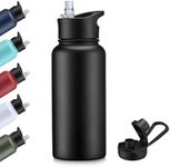 Cool Yoleb 32 Oz Insulated Stainless Steel Water Bottle with Straw and Spout Lid Leak Proof Double Wall Vacuum Sports Water Bottles for Gym Camping Hiking, Black