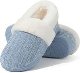 Evshine Women's Fuzzy Memory Foam Slippers, Closed Back Knit Bedroom Slippers, Slip-On Warm House Shoes for Indoor & Outdoor Comfort, Blue, 42-43 (Size 10-11)