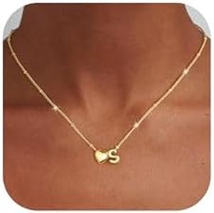 Ursteel Initial Necklaces for Women - 14K Gold Plated Initial Heart Necklace for Women Letter S Necklace Dainty Girls Lockets Necklaces 14K Gold Plated Personalized Jewelry Birthday Gifts