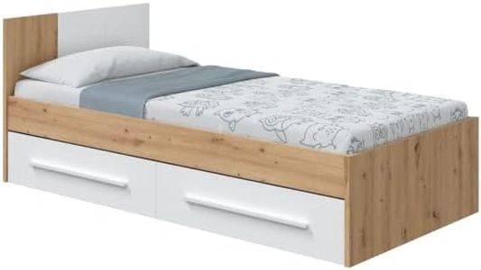 Habitdesign Cama Individual con 2 Cajones, Cama Juvenil, Cama Infantil, Modelo Noa, Acabado en Blanco Artik y Roble Nodi, Medidas: 196 cm (Largo) x 97 cm (Ancho) x 77 cm (Alto)