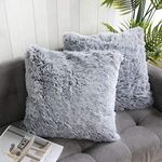 Uhomy Home Decorative Luxury Series Super Soft Style Artificial Fur Throw Pillow Case Cushion Cover for Sofa/Bed Black Ombre 18x18 Inch 45x45 cm Set of 2