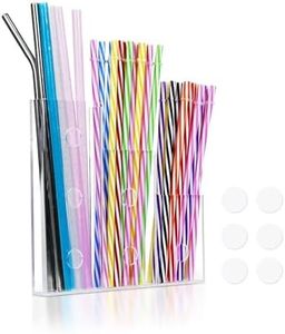 8" Acrylic Straw Holder for Cabinet Door – Wall Mounted Straw Organizer with Height Dividers, Adhesive Kitchen Accessories Storage Rack for Inside Cabinet or Cupboard Door