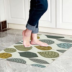 Cosilyt 1/10 Inch Ultra Thin 24"×35" Large Front Door Mat Indoor Entrance Inside Non Slip, Waterproof Rubber Kitchen Mat and Interior Home Washable Door Mat, Multi Leaves