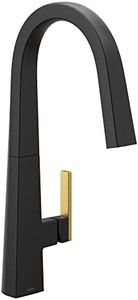 Moen S75005BL Nio Collection One Pulldown Kitchen Faucet with Power Clean Includes Secondary Finish Handle Option, Matte Black