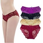 FIGHTART 4pcs Women Girls Knickers Multipack Underwear Soft Lace Silk Ladies Hipsters Panties Summer Pack