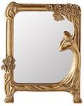 Nerien Resin Vintage Makeup Mirror Decorative Tabletop Rectangle Mirror Gold Standing Desktop Cosmetic Mirror Maid Girl Vanity Mirror Plum Floral Countertop Dressing Mirror with Stand for Home Decor