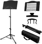 OUKMIC Music Stand, Folding Sheet Music Stand with Carrying Bag, Portable and Lightweight Music Book Stand with Instrument Book Clip & Page Holder for Performence, Guitar, Ukulele, Violin Players