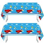 2Pcs Airplanel Party Table Cloths,130*220cm Helicopter Rectangular Plastic Tablecloths Blue Sky Table Covers,Plane Birthday Party Supplies Table Cloths Disposable for Baby Shower Kids Boys Birthday