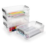 BTSKY Set of 4 Large Capacity Stackable Clear Pencil Case with Lid - Office Supplies Pen Holder Pencil Box, Translucent Stationery Organizer (Grey)