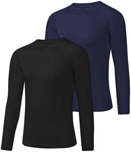 Buyboxs 2 Pack Boys Compression Shirt Long Sleeve Fleece Black Navy M | Unisex Kids Thermal Base Layer, Winter Snow Underwear, Moisture Wicking, Warm Undershirt for Skiing Hockey Football Baseball