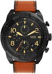 Fossil Men's Bronson Quartz Stainless Steel and Leather Chronograph Watch, Color: Black, Luggage (Model: FS5714)