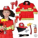 CLIUNT Fireman Costume for Kids, Kids Fireman Costume Role Play Toys with Fire Extinguisher Axe Badge, Aged 3 to 8 Creations Kids Firefighter Costume for Cosplay Party