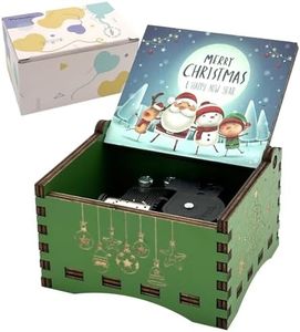 Pursuestar Green Wind Up Music Box -White Christmas, Vintage Engraved Wood Mechanism Musical Box for Women Girls Boys Kids Christmas New Year Gifts