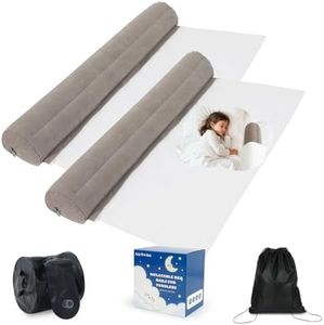AirSwim 2 Pack Inflatable Travel Bed Rails for Toddlers, Flocking Portable Bed Rail for Toddlers with Non-Slip Base, Safe Toddler Bed Bumper for Queen, Full, Twin, King Size Bed, Hotel, Vacation